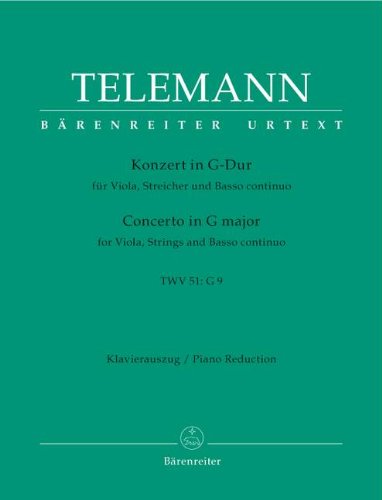 George Philipp Telemann: Conzerto For Viola In G TWV 51: 9 (Viola/Piano). Für Bratsche, Klavierbegleitung von Baerenreiter Verlag